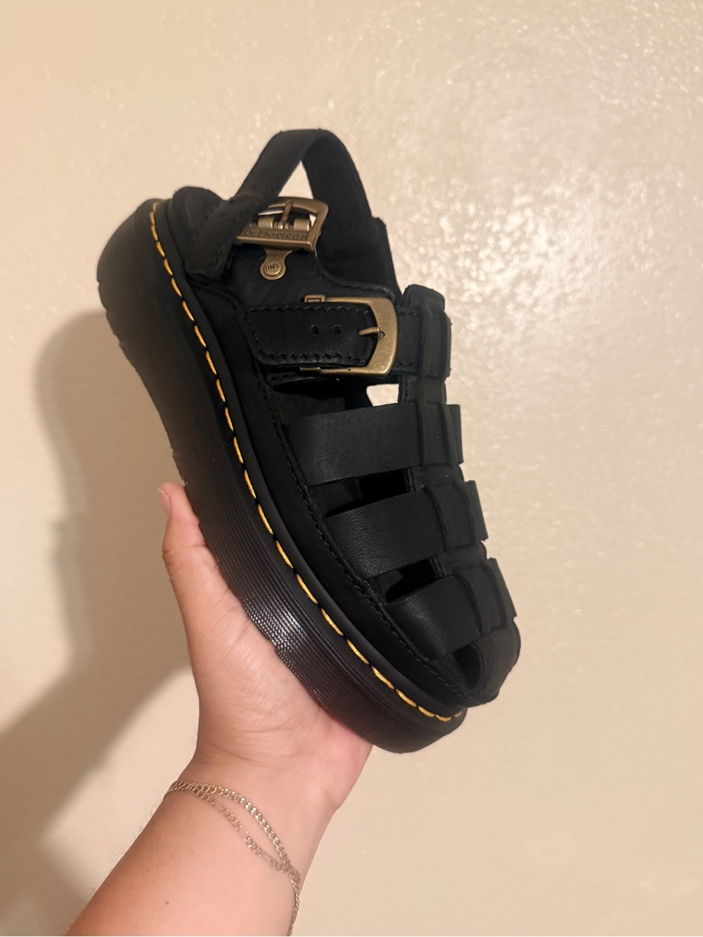 Black UNISEX Fisherman Sandals with Yellow Stitching